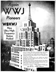1936 promotional advertisement for Detroit radio stations WWJ and W8XWJ