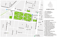 Map of Alameda Central in Mexico City