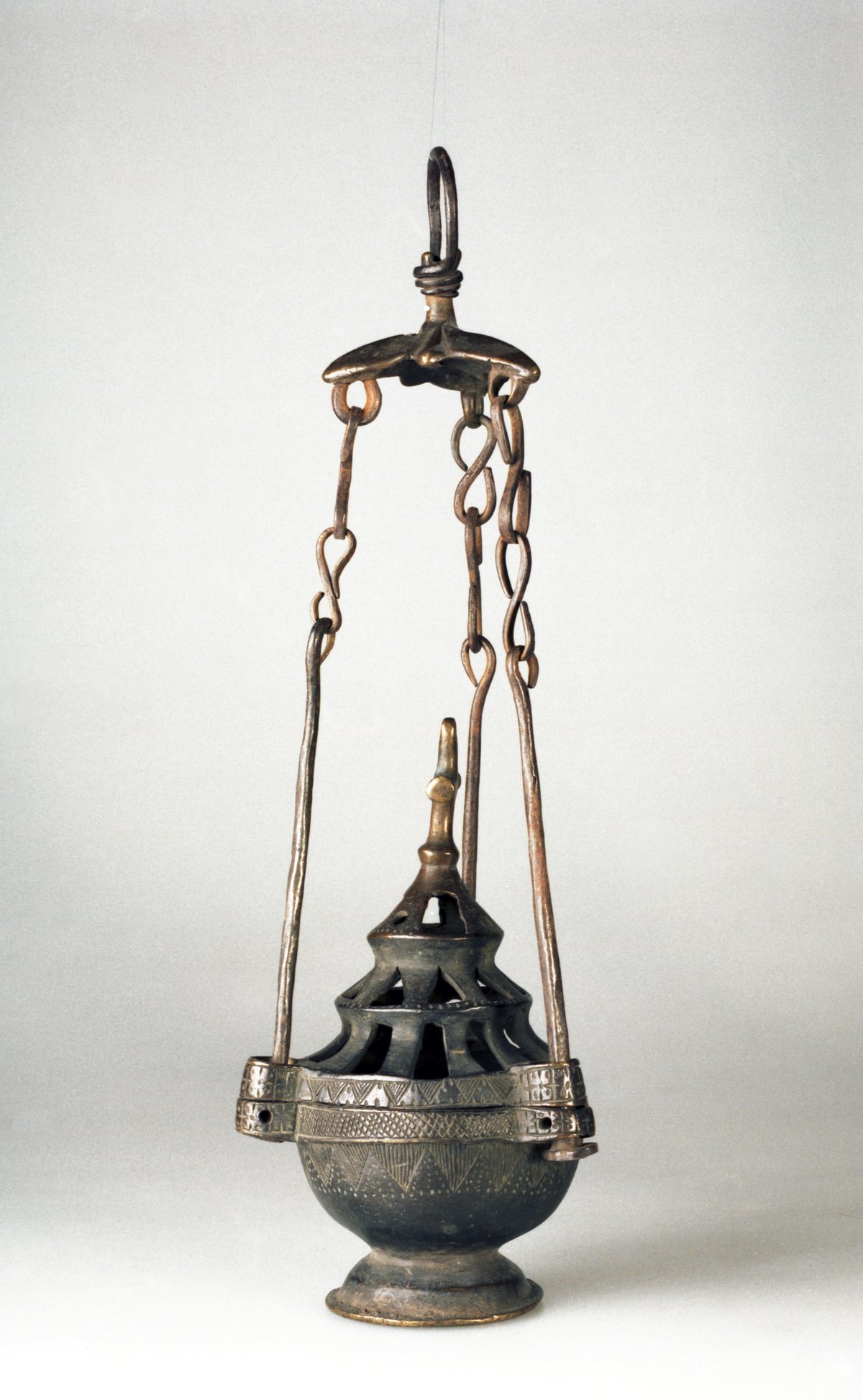 Medieval thurible from former Grue Church in Norway, displayed at Museum of Cultural History, Oslo