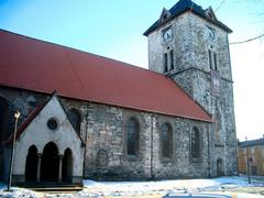 Our Lady's church in Trondheim, Norway during winter with snow-covered surroundings, view from the south