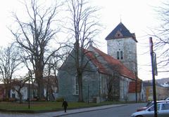 Our Lady's Church in Trondheim, Norway during winter with snow-covered landscape