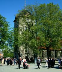 Our Lady's church in Trondheim, Norway during spring with clear blue sky