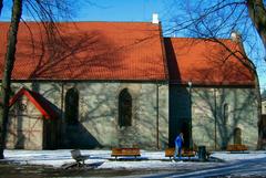 Our Lady's Church in Trondheim covered with snow during winter