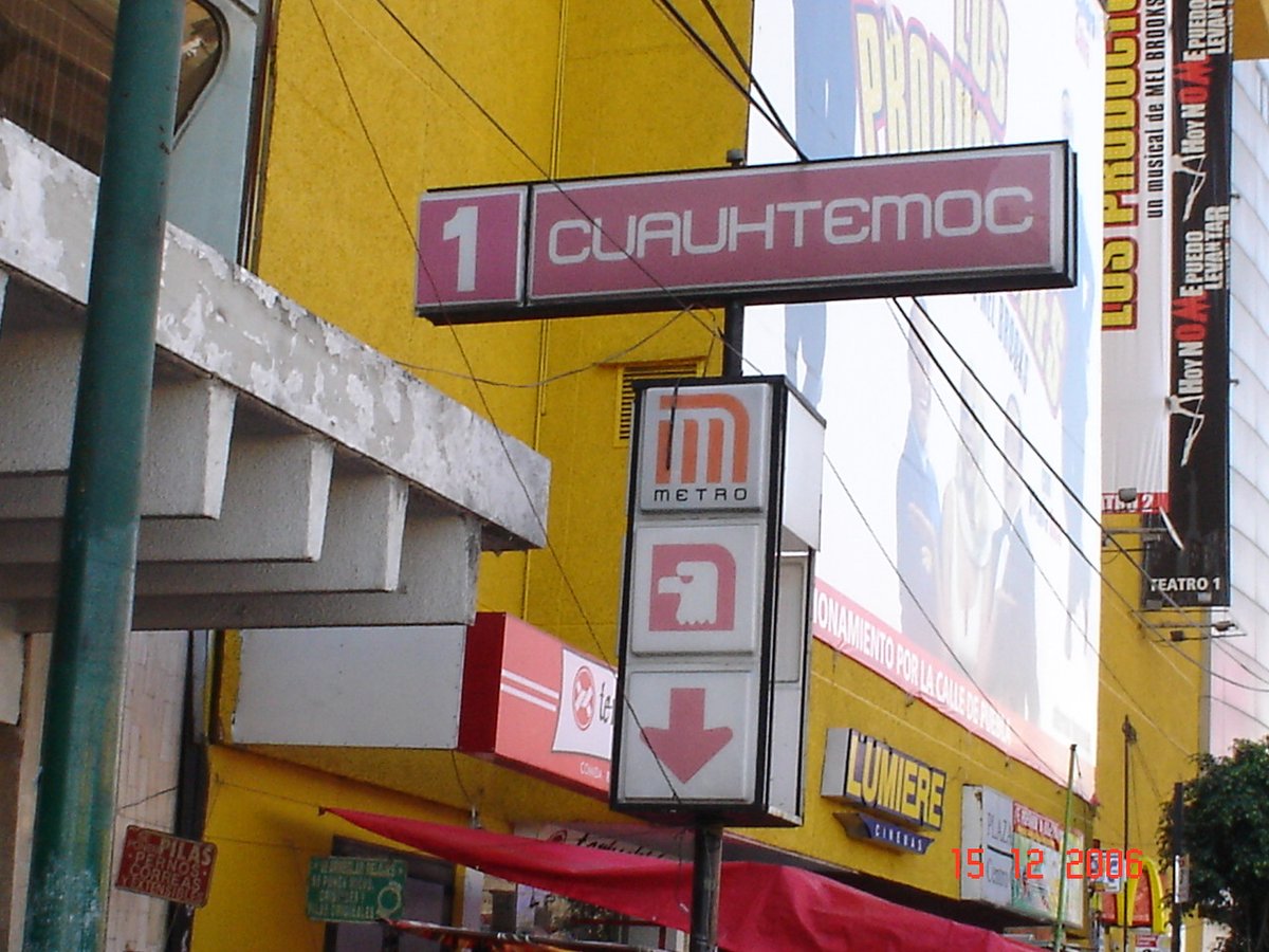 Cuauhtemoc Station entrance with metro logo in Mexico City