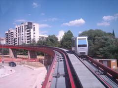 Minimetrò cab parked on elevated tracks in Perugia, Italy