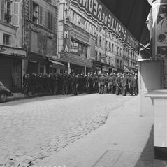 Black and white photograph of demonstrations in Paris on June 1, 1958, in support of Charles de Gaulle