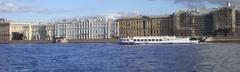 View of Palace Embankment with historical buildings number 8, 10, 16 and Mramorny Lane in Saint Petersburg from the Neva River