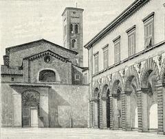 Lucca courtyard called degli Svizzeri adjacent to the Palazzo Provinciale in a woodcut style