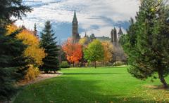 Scenic view of Major's Hill Park with green trees and open lawns in Ottawa