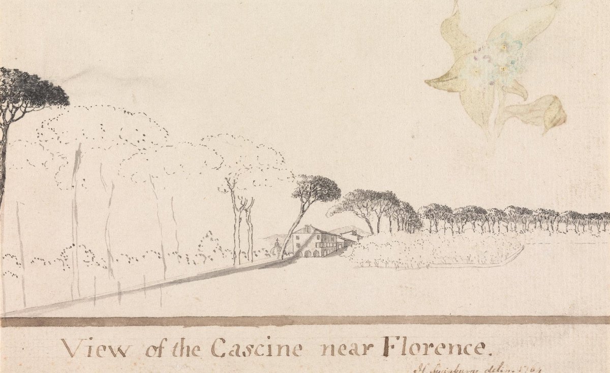 Henri Swinburne watercolor painting View of the Cascine Near Florence depicting lush greenery and water