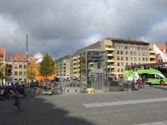 Christianshavns Torv square in Christianshavn, Copenhagen with historic buildings and cobblestone street
