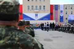 Visitors and guests attending DEFENDER 23 distinguished visitor’s day ceremony at Mother Teresa Square in Tirana, Albania