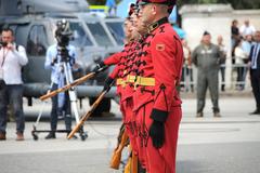 Albanian soldiers from Republican Guard performing military ceremonial drills at Mother Teresa Square in Tirana during DEFENDER 23 exercise