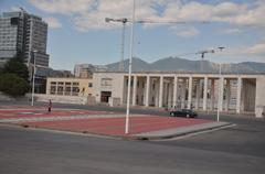Scenic view of Tirana cityscape in July 2017 with buildings and clear sky