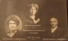 Imprisoned suffragist leaders in 1912 including Pankhurst, Pethick, and Lawrence