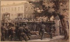People pulling down railings in Hyde Park in 1867
