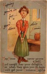 Anti suffrage postcard from circa 1908 depicting opposition to women's voting rights