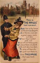 Anti suffrage postcard circa 1908 depicting opposition to women's right to vote