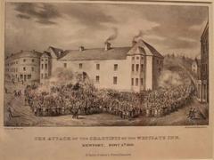 Chartist demonstration in Newport, 1839 showing a large crowd with banners