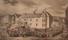 Chartist Demonstration in Newport 1839 with crowd and banners