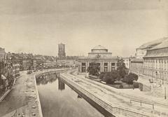 Vintage photo of Frederiksholms Kanal, Gammel Strand, and Bertel Thorvaldsens Plads with Thorvaldsens Museum in Copenhagen under construction