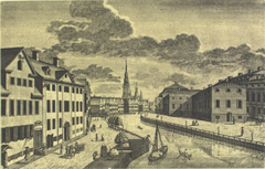 Historic map of Slotsholmens Kanal in Copenhagen from 1755
