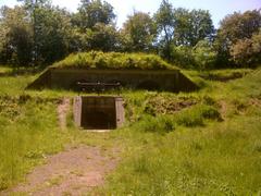 Historic gunpowder magazine at Paradis Battery on Vestvolden earthwork in Copenhagen's fortifications