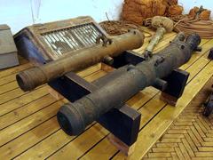 Two historic cannons displayed at the Royal Danish Naval Museum in Copenhagen, Denmark