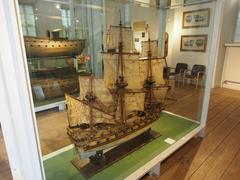 Model of a historic ship displayed at the Royal Danish Naval Museum in Copenhagen, Denmark