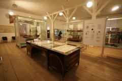 Navigation exhibition at The Royal Danish Naval Museum in Copenhagen with various historical navigational instruments displayed