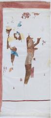 Adela Breton's 1907 watercolor copy of 7th century Maya stucco wall painting from small chamber Acanceh Mexico with pencil lines
