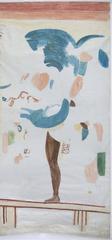 Copy of a 7th century Maya wall painting from Acanceh, Mexico with pencil lines and watercolor