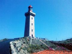 View of Cap Béar at Port Vendres, France with rocky cliffs and the sea