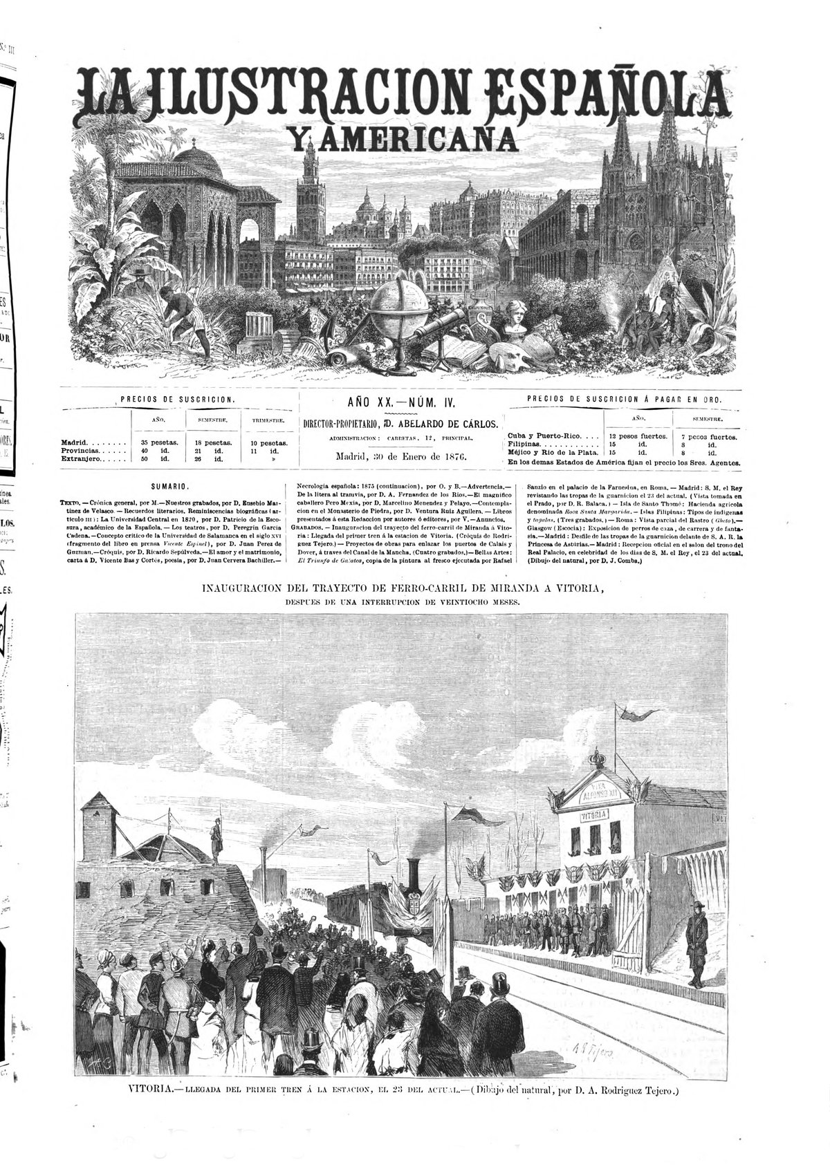 Inauguration of the railway route from Miranda to Vitoria, arrival of the first train at Vitoria station on January 23, 1876