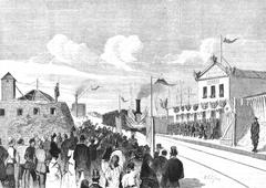 Arrival of the first train at Vitoria station during the inauguration of the railway line from Miranda to Vitoria in 1876