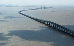 View of Donghai Bridge over the sea under a clear blue sky