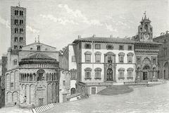 Arezzo Piazza Vasari with the back of the Pieve church