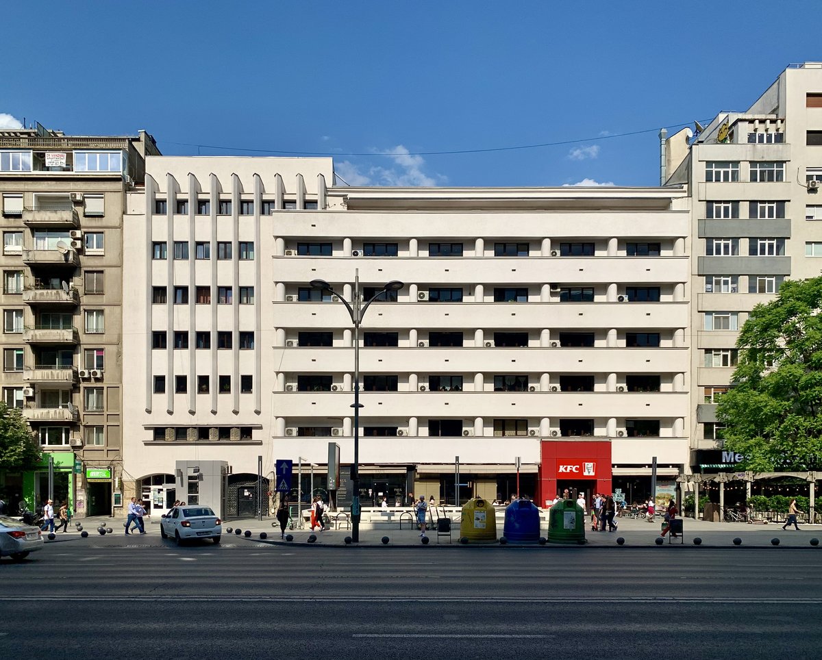 Modern office buildings and city street at 28-30 Bulevardul Gheorghe Magheru in Bucharest