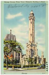 Chicago Avenue Water Tower with the Palmolive Building in the background in Chicago