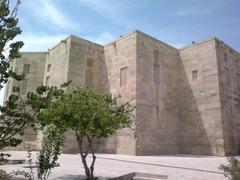 Stone building of the Palace of Shirvanshahs with detailed architecture in Baku