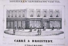 Historic view of Place Gutenberg in Strasbourg with Carré et Broistedt store in 1850