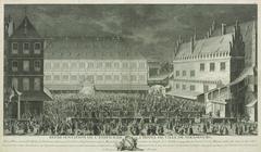 Historic Strasbourg City Hall with festive crowd celebrating King Louis XV's arrival in 1744