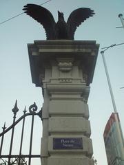 Eagle statue overlooking Place Neuve square in Geneva