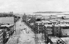 Place D'Youville in Montreal viewed from the Grand Trunk building in 1901 with demolished Sainte-Anne market site and obelisk from 1893