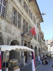 Place Palud in Lausanne with historic buildings and clock tower