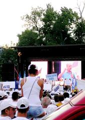Traian Băsescu speaking at a support rally in Piata Revolutiei