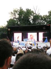 Traian Băsescu speaking at a support rally in Piata Revolutiei