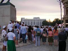 Crowds gathered at the foot of Carol I Statue in Revolution Square supporting impeached Romanian President Traian Băsescu