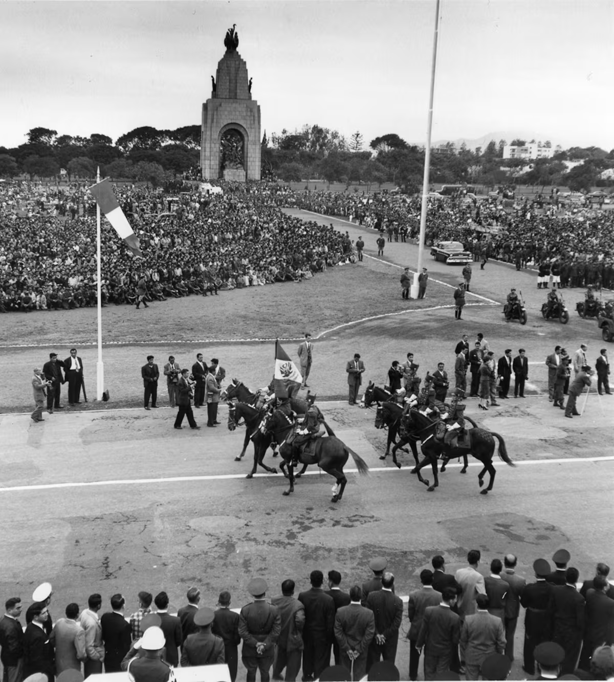 Military parade at Campo de Marte in Jesús María on July 29, 1958 celebrating Fiestas Patrias