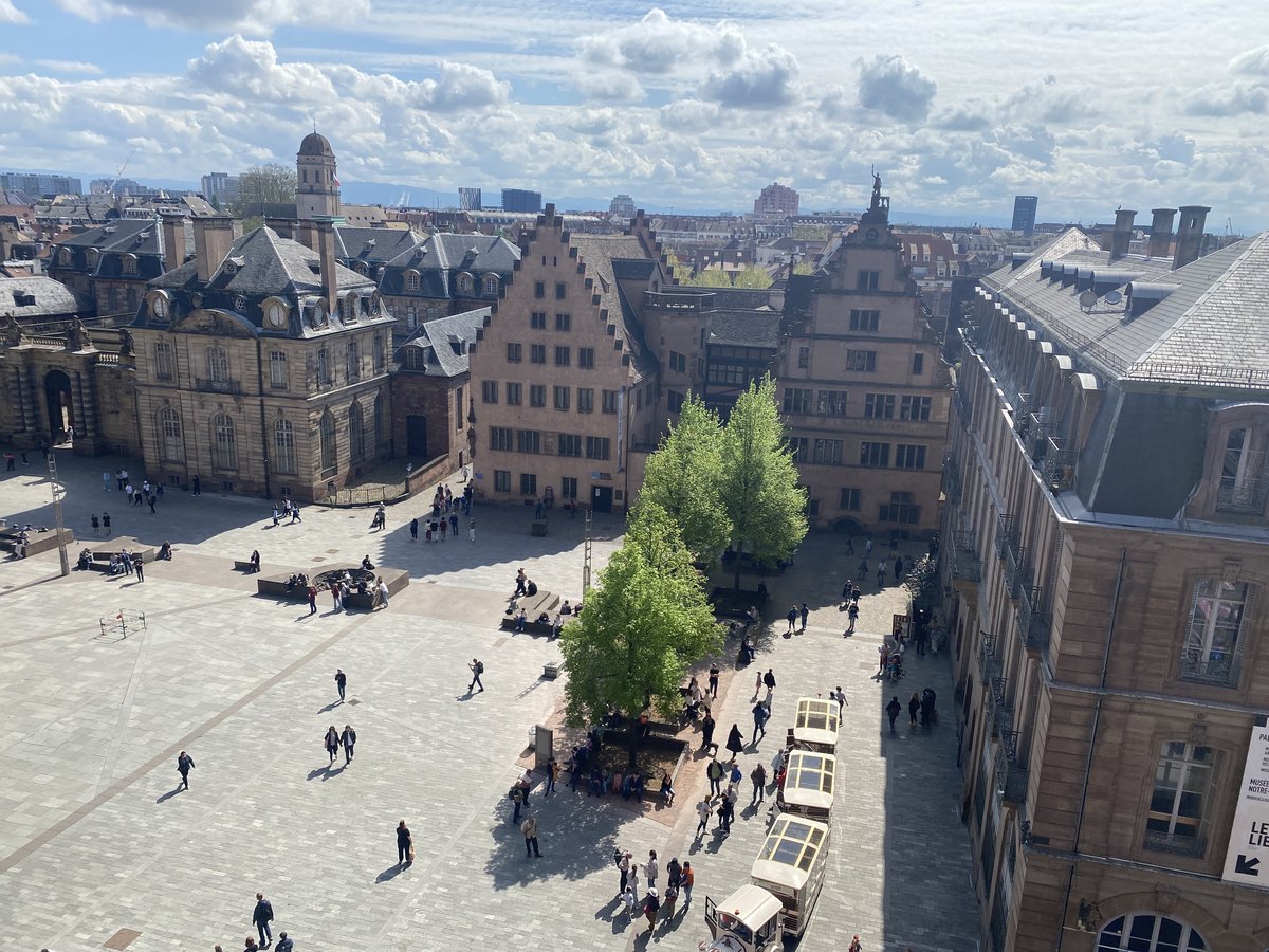 View of Cathédrale Notre-Dame de Strasbourg with a statue in front during daytime